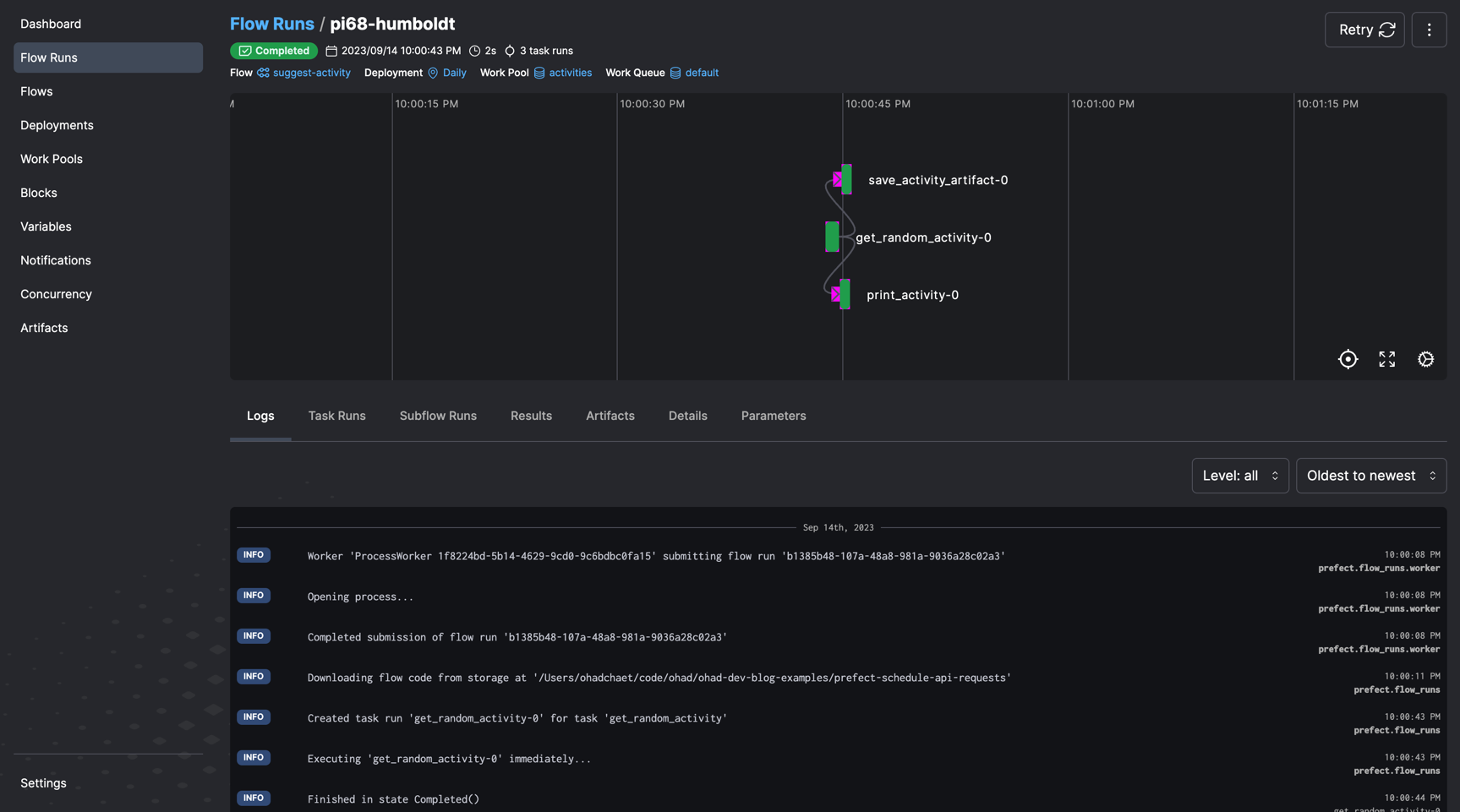 Prefect UI - Flow Run